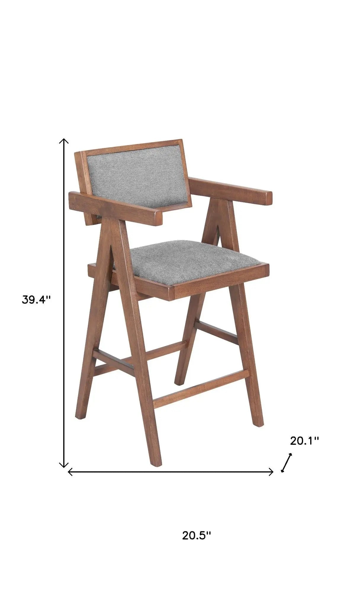 Set of Two Gray Solid Wood and Fabric Low Back Bar Chairs Homeroots Living Room