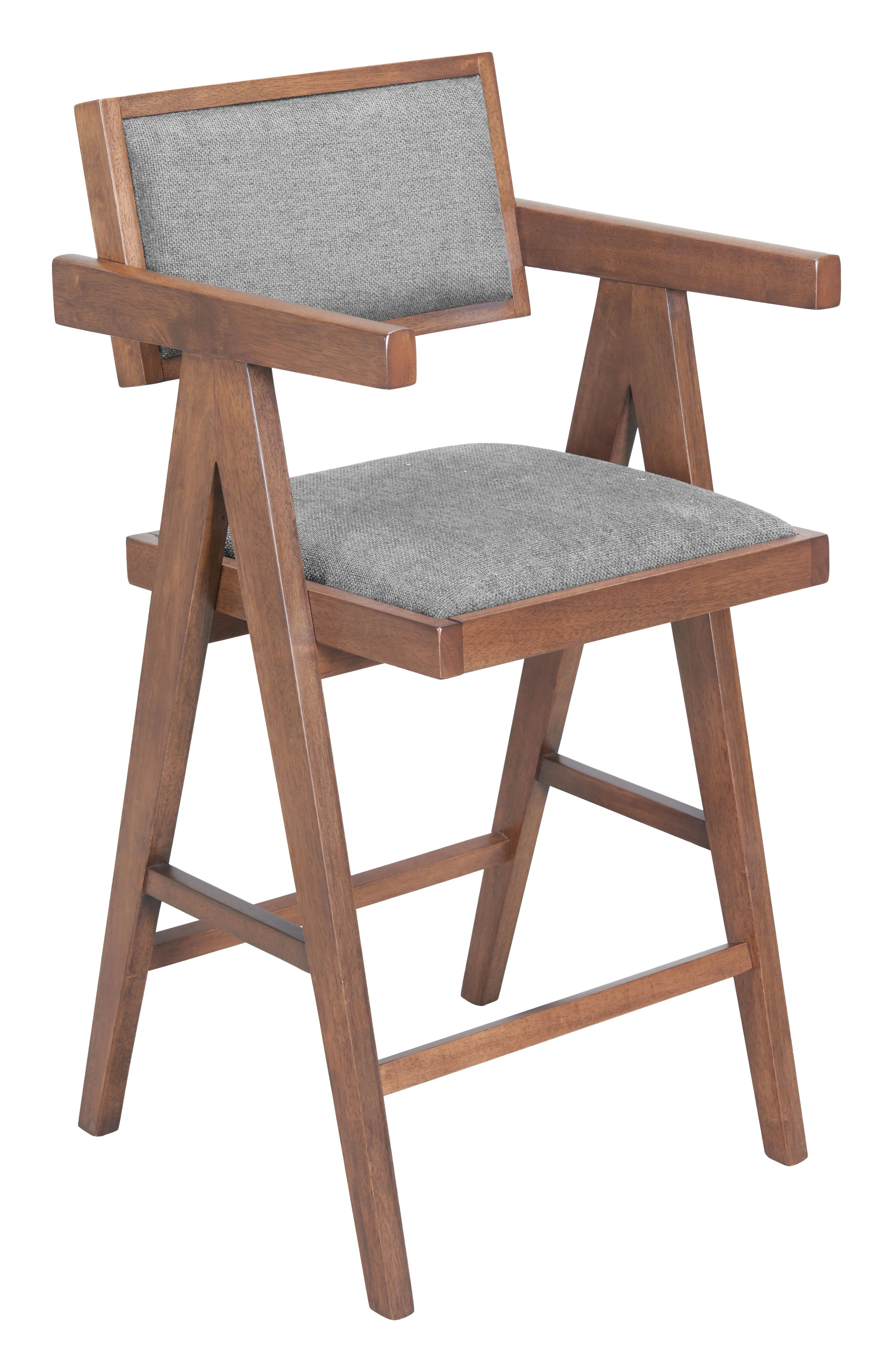 Set of Two Gray Solid Wood and Fabric Low Back Bar Chairs Homeroots Living Room