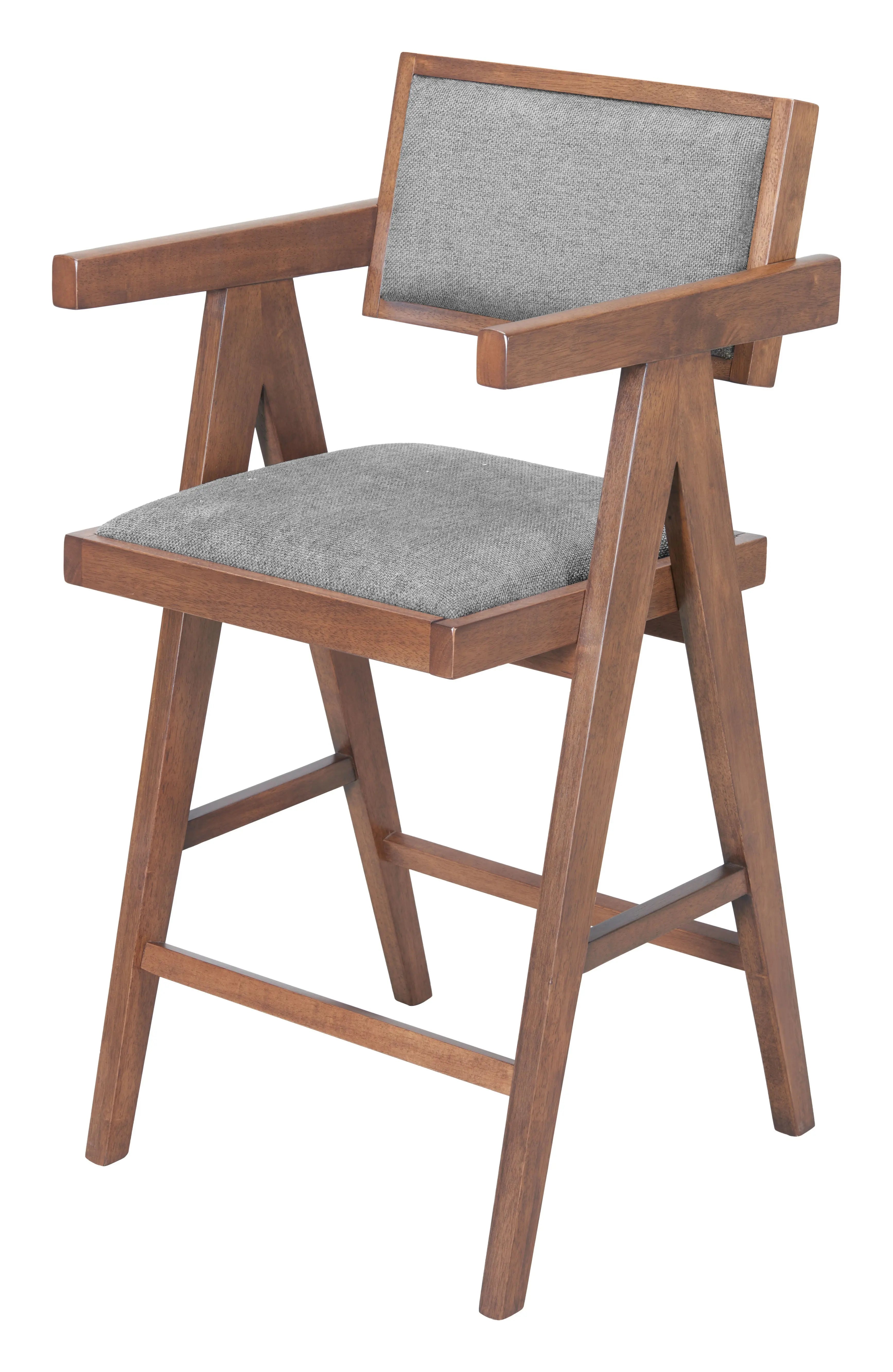 Set of Two Gray Solid Wood and Fabric Low Back Bar Chairs Homeroots Living Room