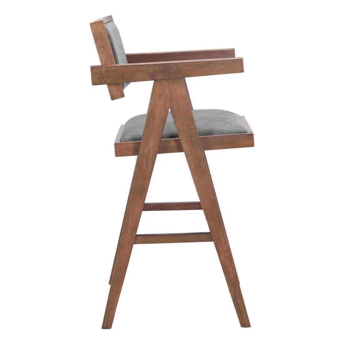 Set of Two Gray Solid Wood and Fabric Low Back Bar Chairs Homeroots Living Room