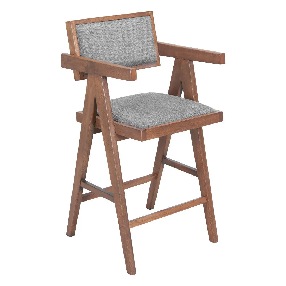 Set of Two Gray Solid Wood and Fabric Low Back Bar Chairs Homeroots Living Room