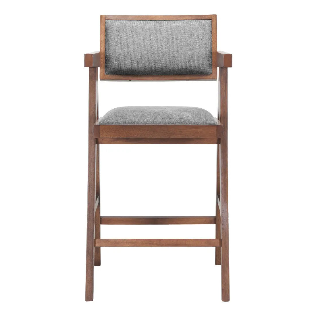 Set of Two Gray Solid Wood and Fabric Low Back Bar Chairs Homeroots Living Room