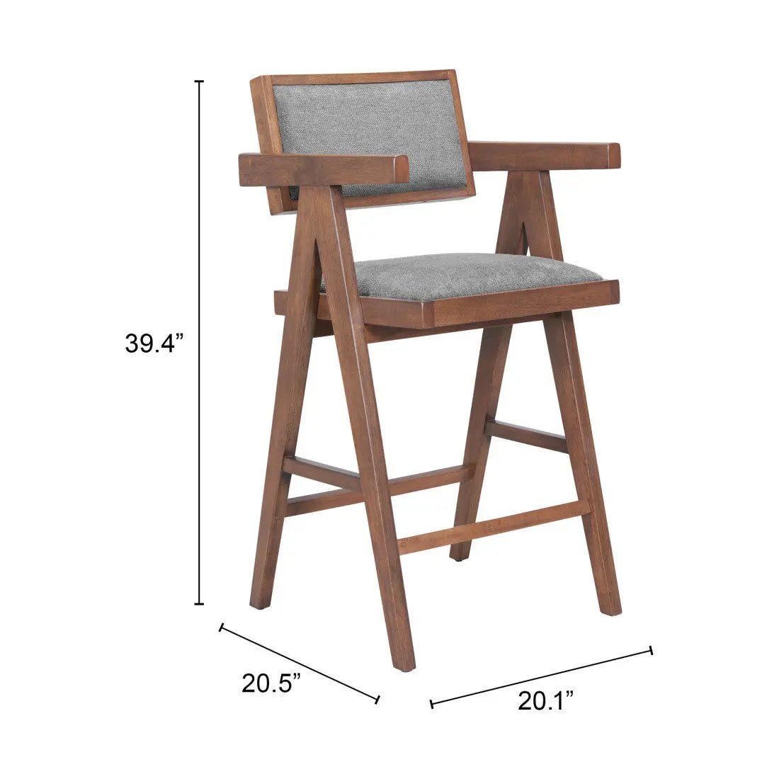 Set of Two Gray Solid Wood and Fabric Low Back Bar Chairs Homeroots Living Room