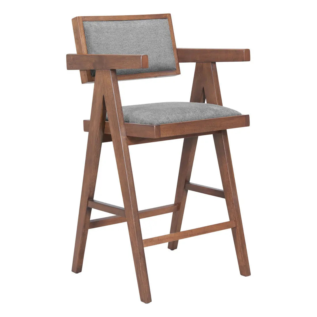 Set of Two Gray Solid Wood and Fabric Low Back Bar Chairs Homeroots Living Room