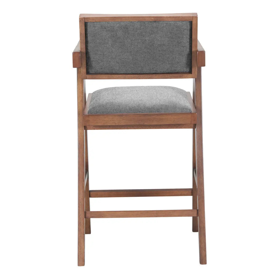 Set of Two Gray Solid Wood and Fabric Low Back Bar Chairs Homeroots Living Room