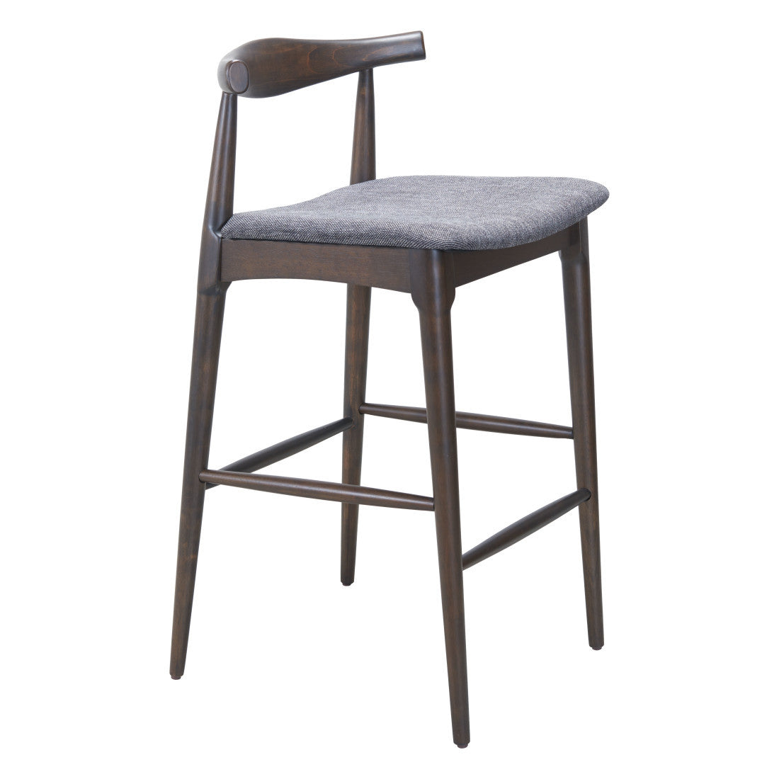 Set of Two Gray Solid Wood and Fabric Low Back Bar Chairs Homeroots Living Room