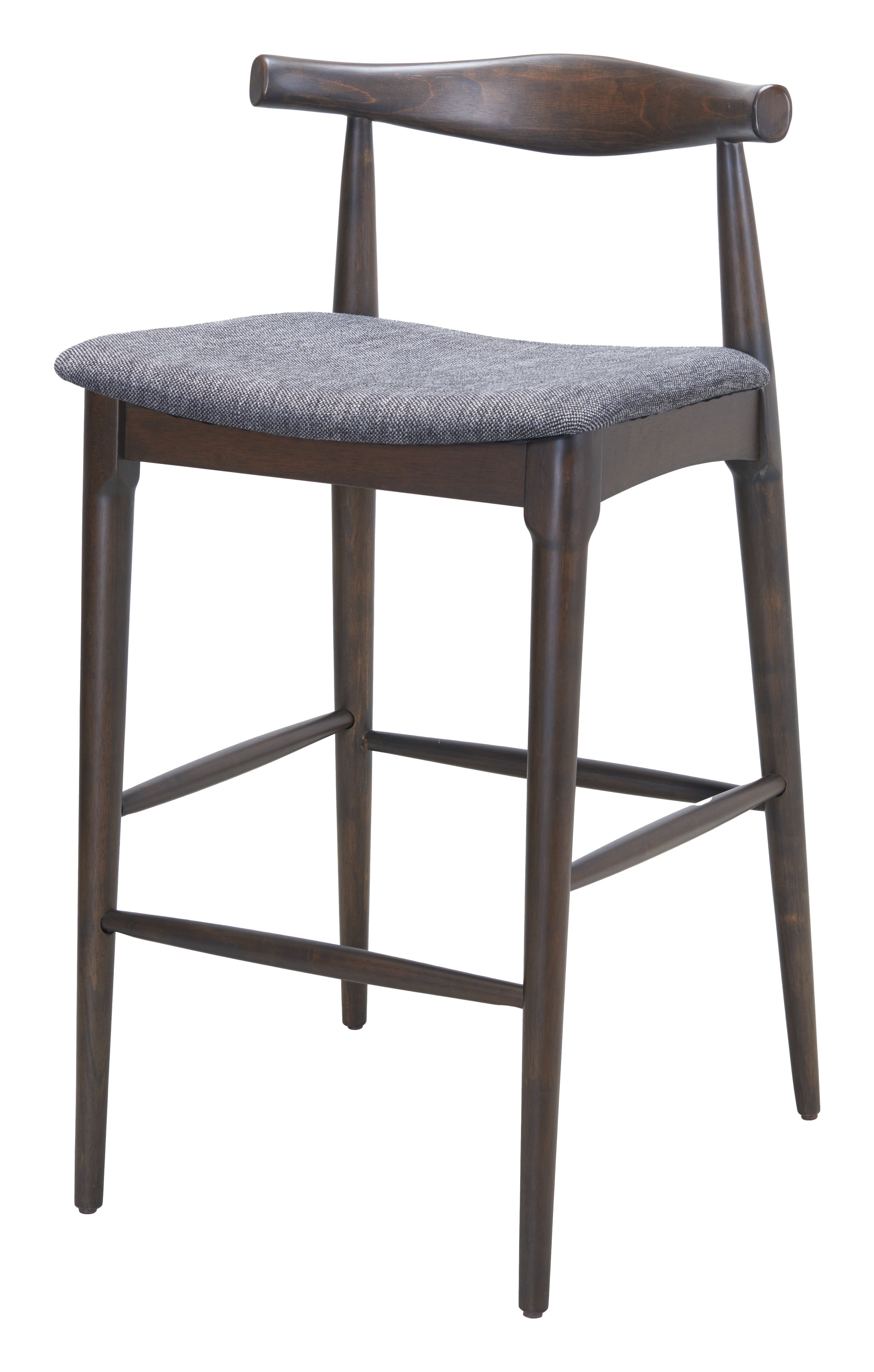 Set of Two Gray Solid Wood and Fabric Low Back Bar Chairs Homeroots Living Room