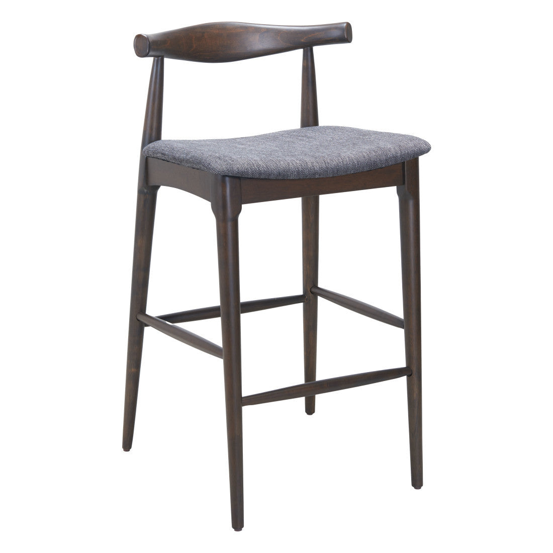 Set of Two Gray Solid Wood and Fabric Low Back Bar Chairs Homeroots Living Room