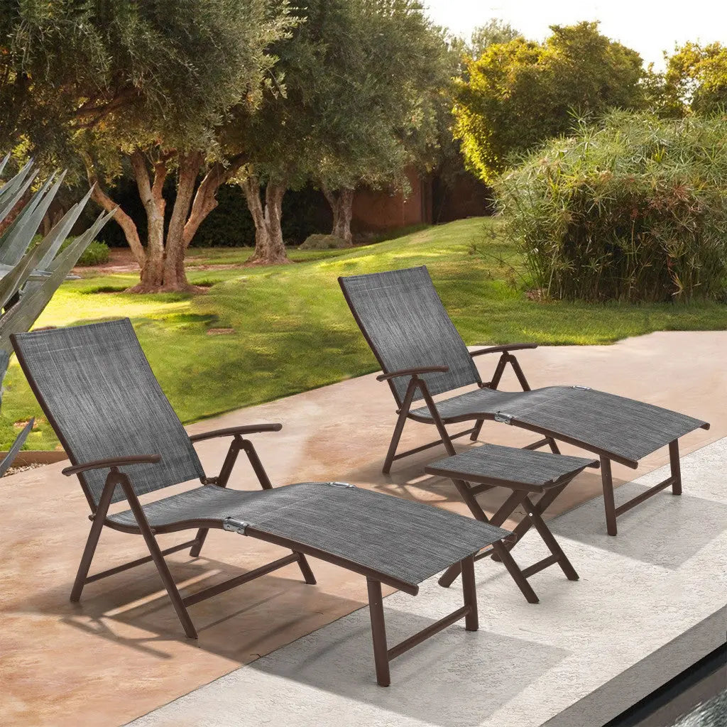 Set of Two Gray Steel Five Position Adjustable Outdoor Stacking Chaise Lounges Homeroots Outdoor