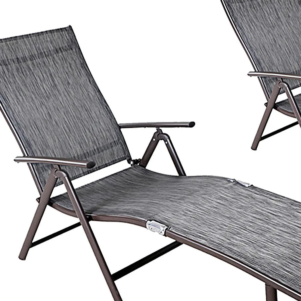 Set of Two Gray Steel Five Position Adjustable Outdoor Stacking Chaise Lounges Homeroots Outdoor