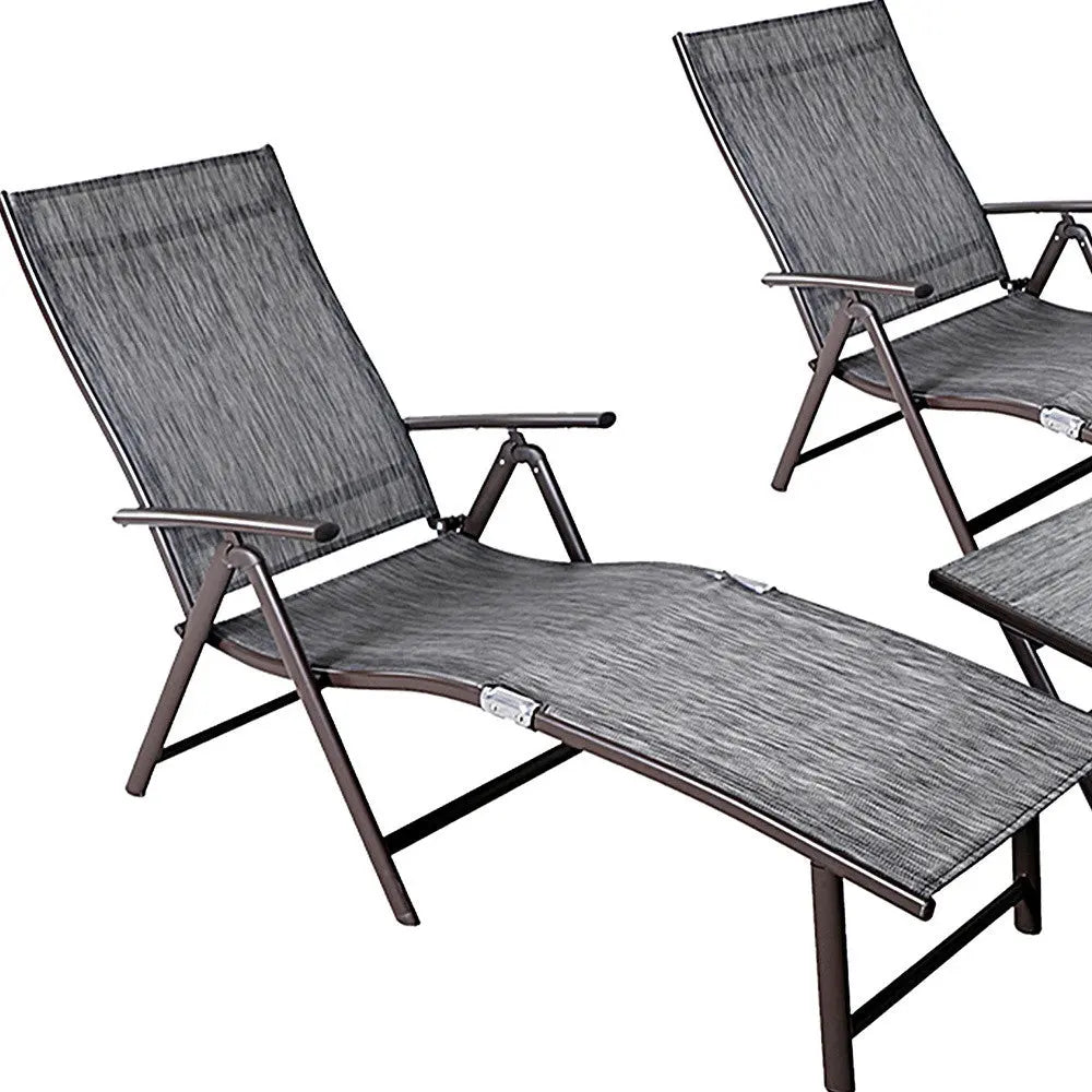 Set of Two Gray Steel Five Position Adjustable Outdoor Stacking Chaise Lounges Homeroots Outdoor