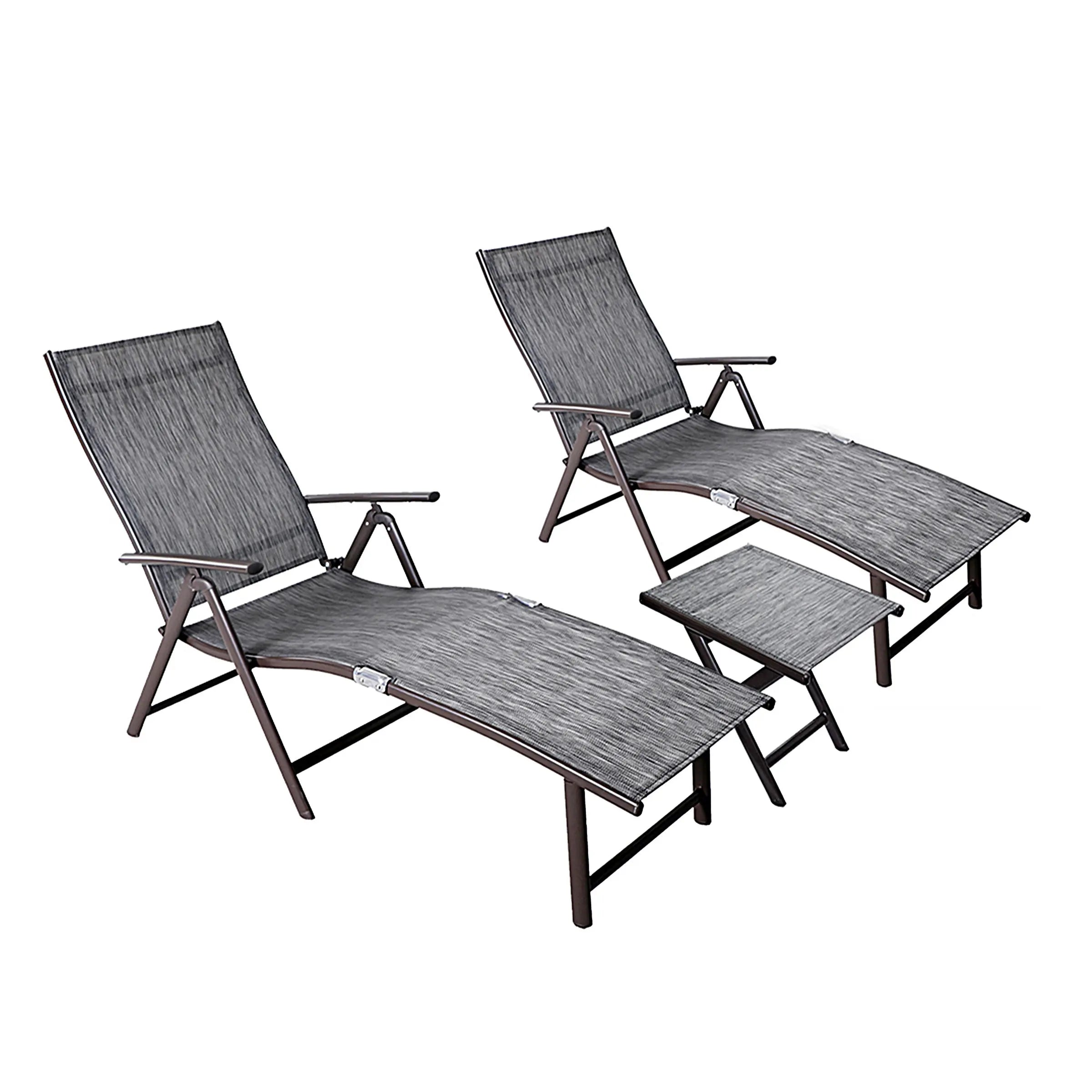Set of Two Gray Steel Five Position Adjustable Outdoor Stacking Chaise Lounges Homeroots Outdoor