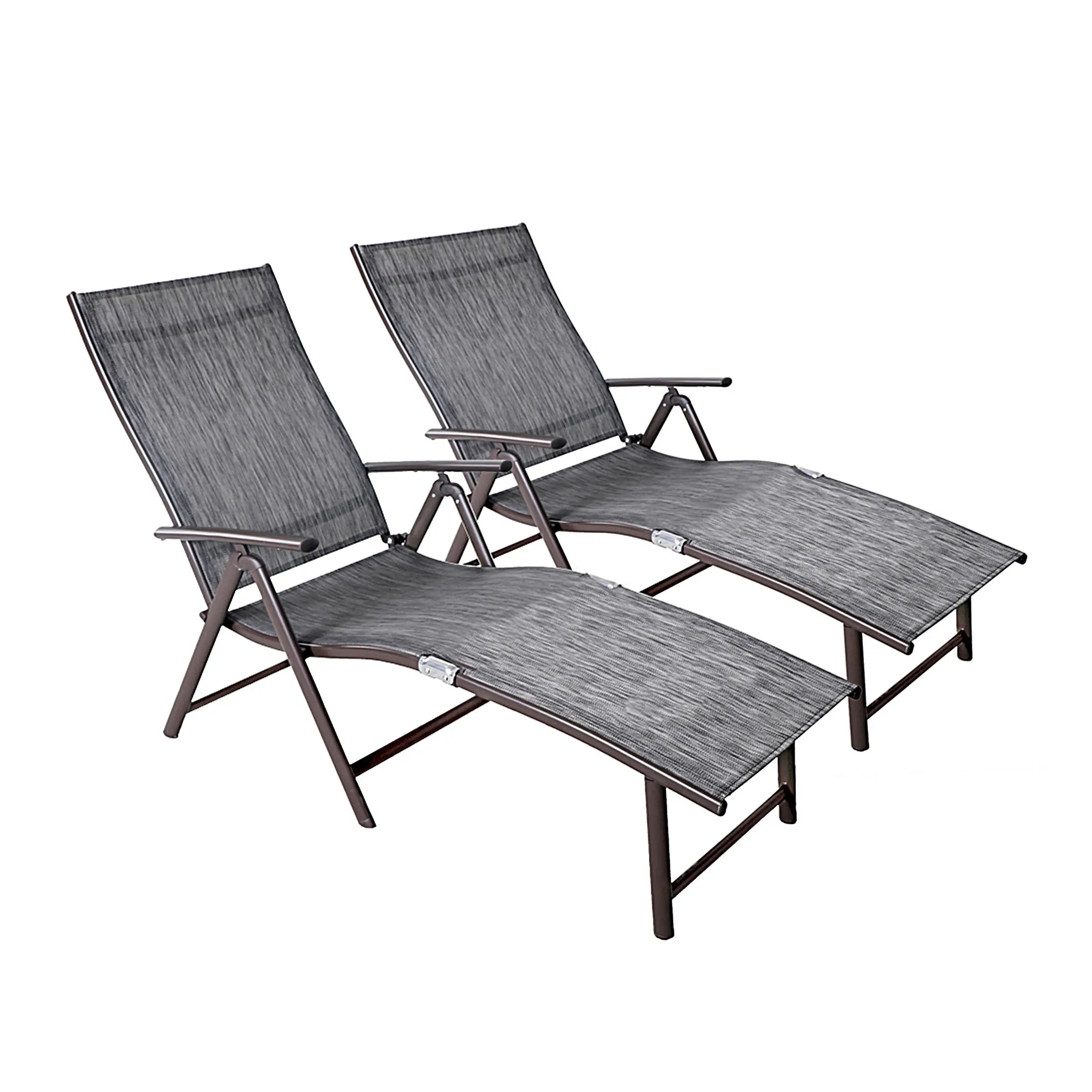 Set of Two Gray Steel Six Position Adjustable Outdoor Chaise Lounges Homeroots Outdoor