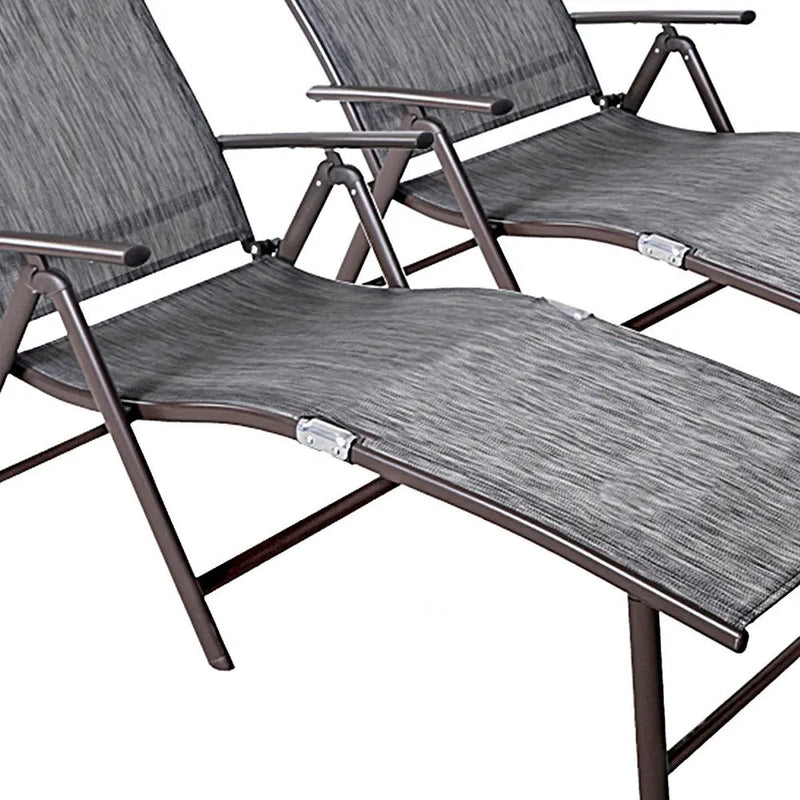Set of Two Gray Steel Six Position Adjustable Outdoor Chaise Lounges Homeroots Outdoor
