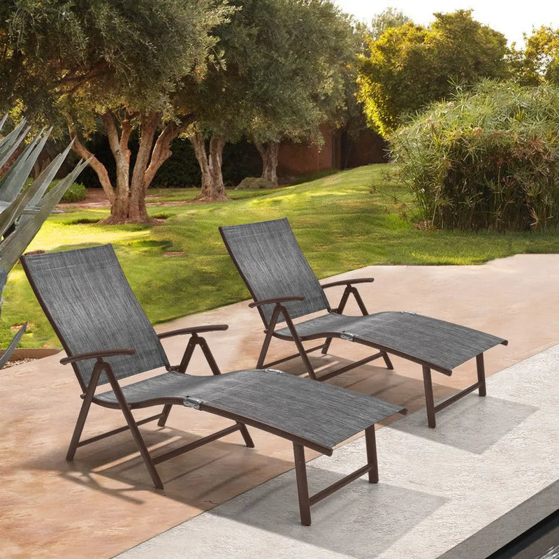Set of Two Gray Steel Six Position Adjustable Outdoor Chaise Lounges Homeroots Outdoor