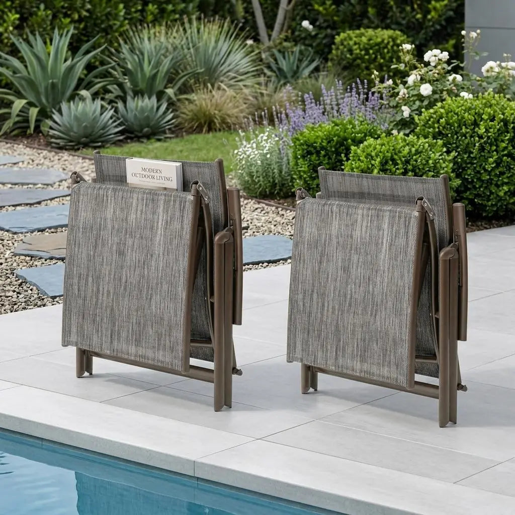 Set of Two Gray Steel Six Position Adjustable Outdoor Chaise Lounges Homeroots Outdoor