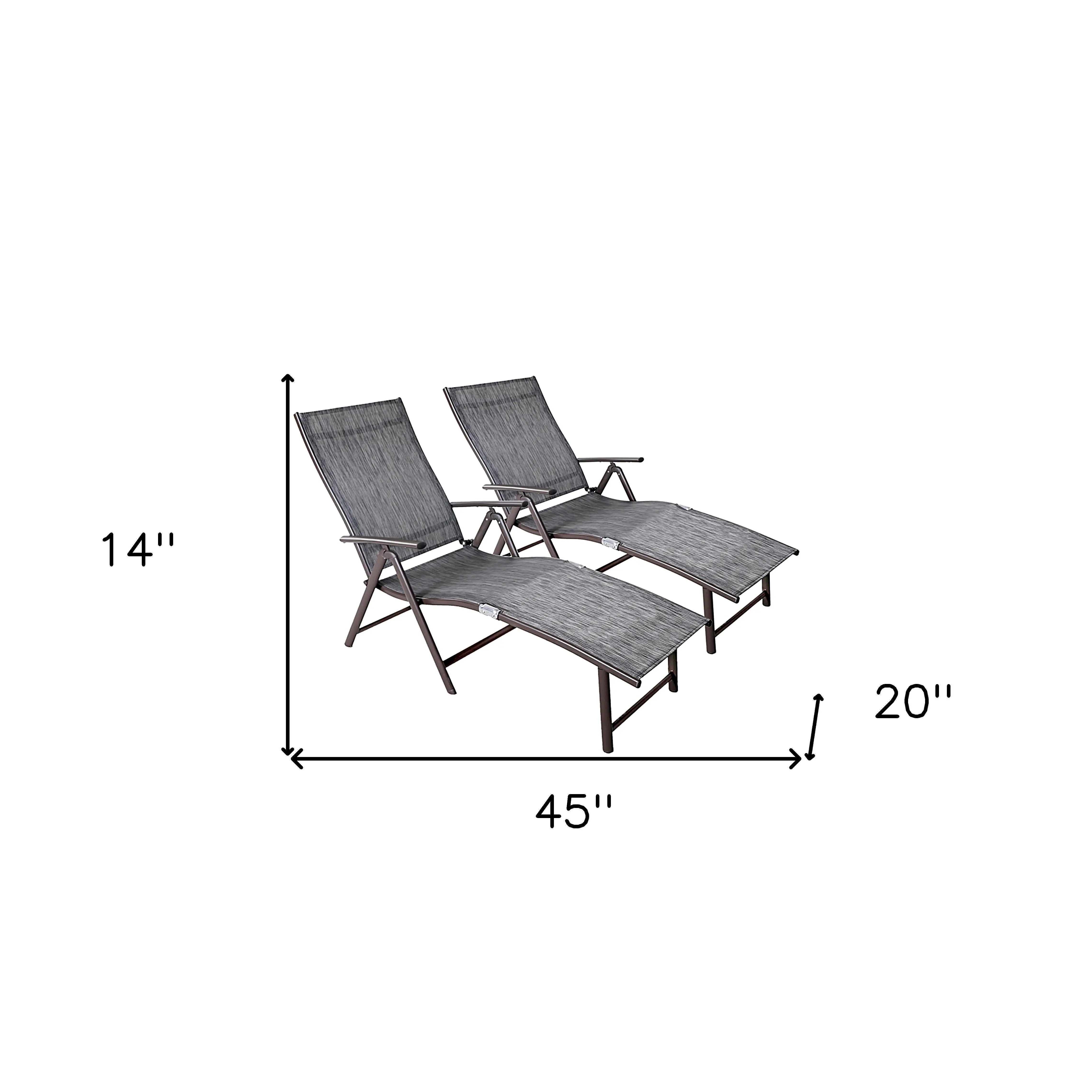Set of Two Gray Steel Six Position Adjustable Outdoor Chaise Lounges Homeroots Outdoor
