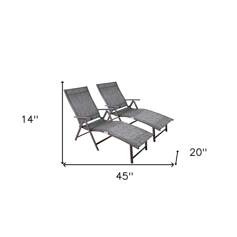 Set of Two Gray Steel Six Position Adjustable Outdoor Chaise Lounges Homeroots Outdoor