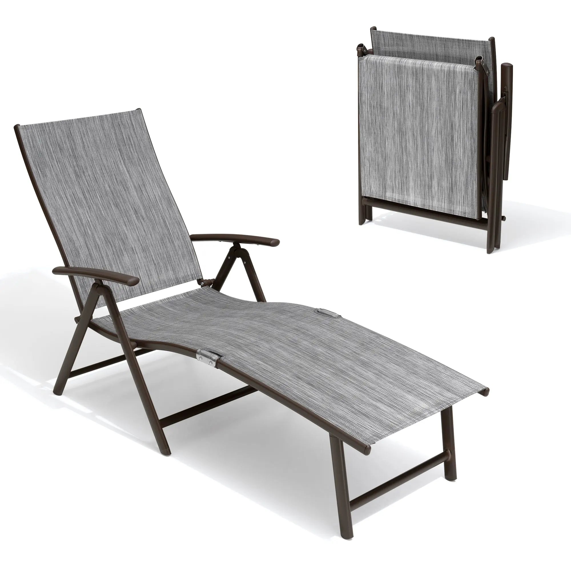Set of Two Gray Steel Six Position Adjustable Outdoor Chaise Lounges Homeroots Outdoor