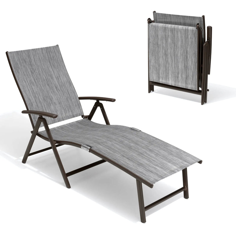 Set of Two Gray Steel Six Position Adjustable Outdoor Chaise Lounges Homeroots Outdoor