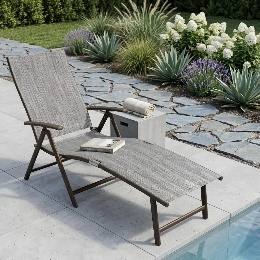 Set of Two Gray Steel Six Position Adjustable Outdoor Chaise Lounges Homeroots Outdoor