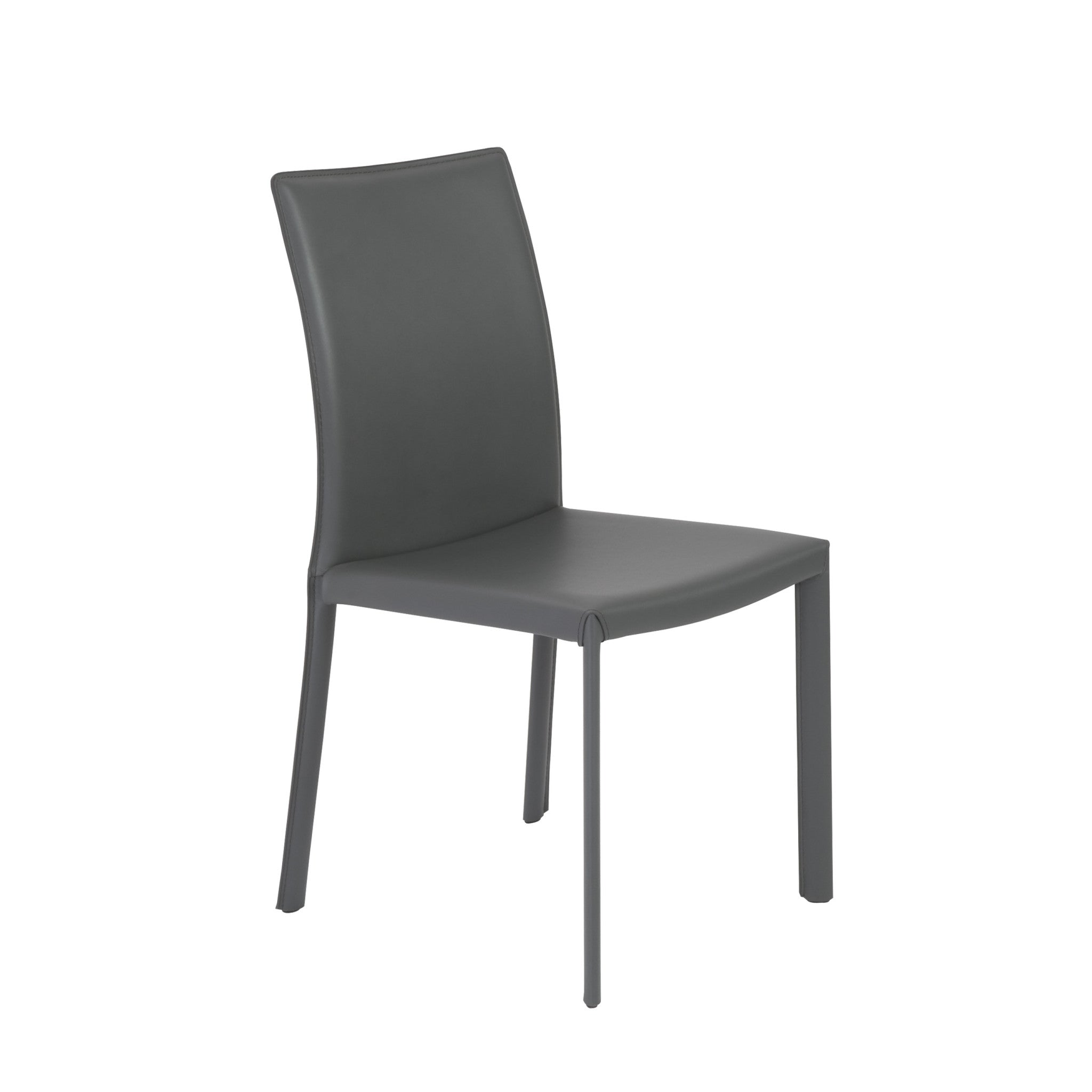 Set of Two Gray Upholstered Leather Dining Side Chairs - GreatEagleInc