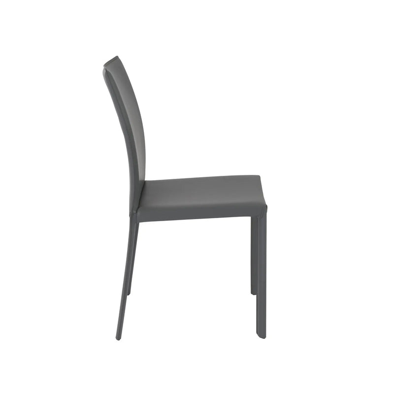 Set of Two Gray Upholstered Leather Dining Side Chairs - GreatEagleInc