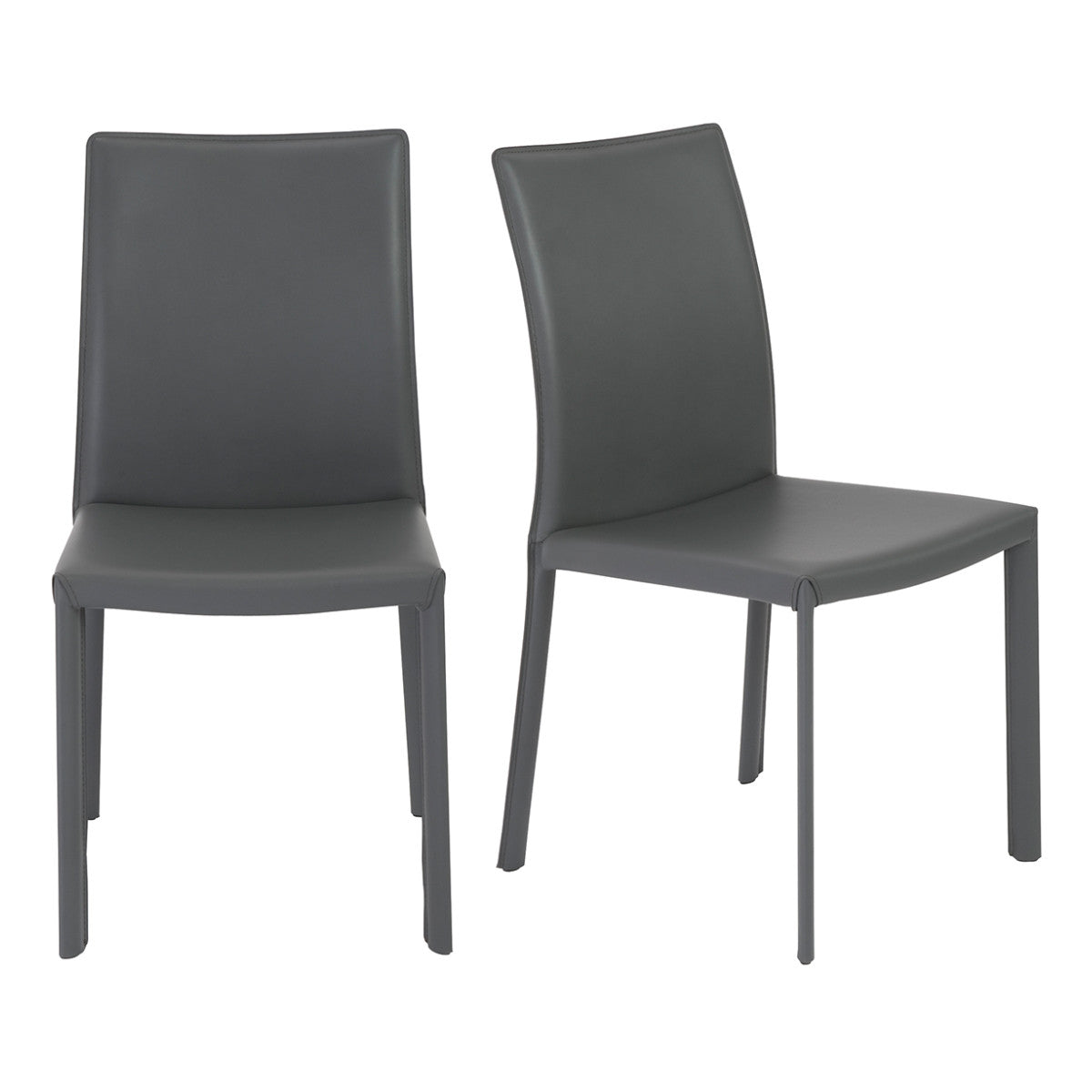 Set of Two Gray Upholstered Leather Dining Side Chairs - GreatEagleInc