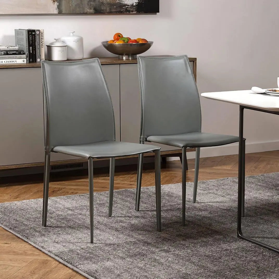 Set of Two Gray Upholstered Leather Dining Side Chairs Homeroots Kitchen & Dining