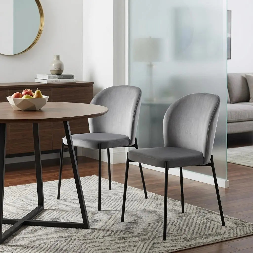 Set of Two Gray Velvet Dining Side Chairs Homeroots Kitchen & Dining