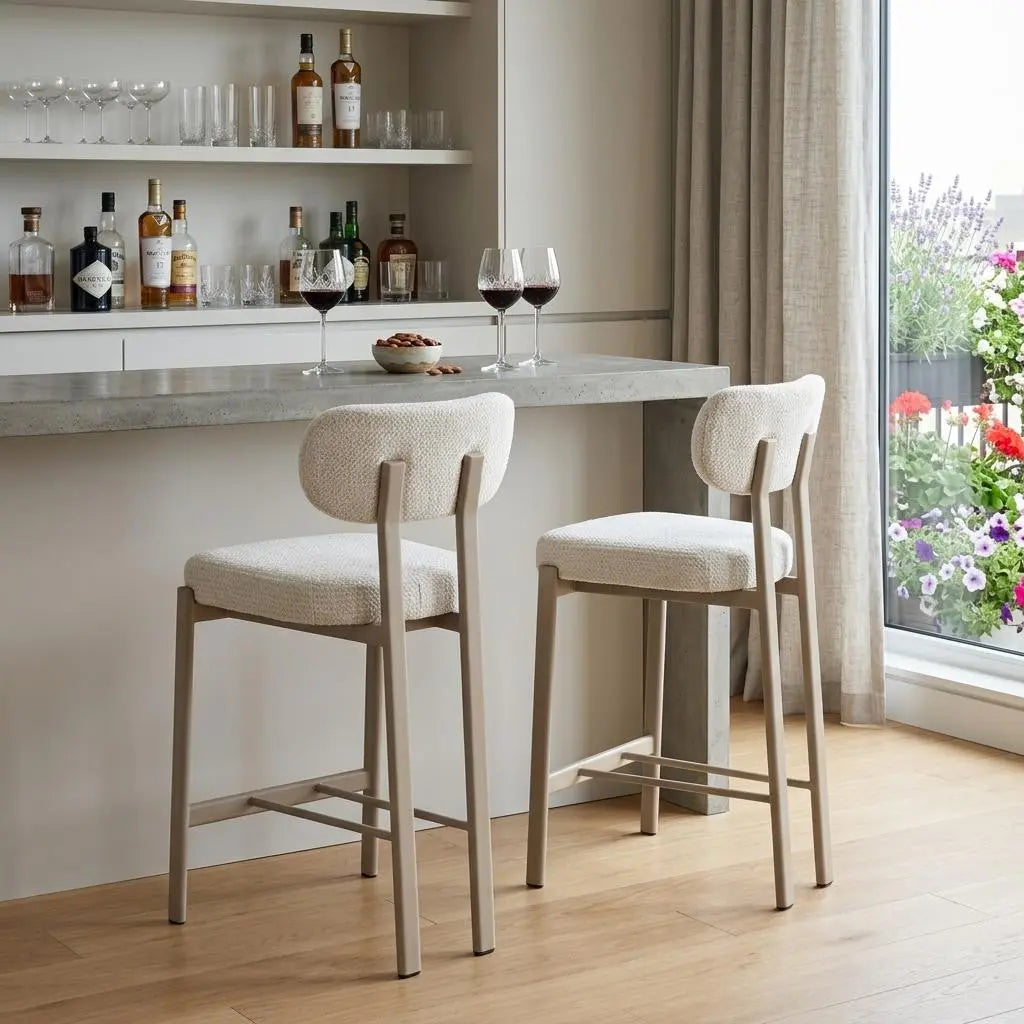 Set of Two Gray Wood and Fabric Low Back Bar Chairs Homeroots Living Room