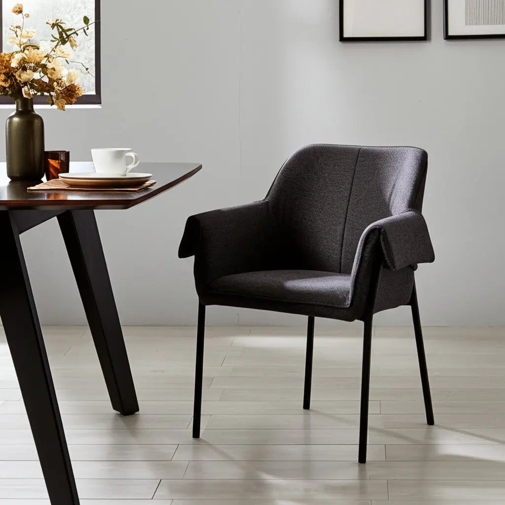 Set of Two Gray and Black Fabric Dining Arm Chairs Homeroots Kitchen & Dining