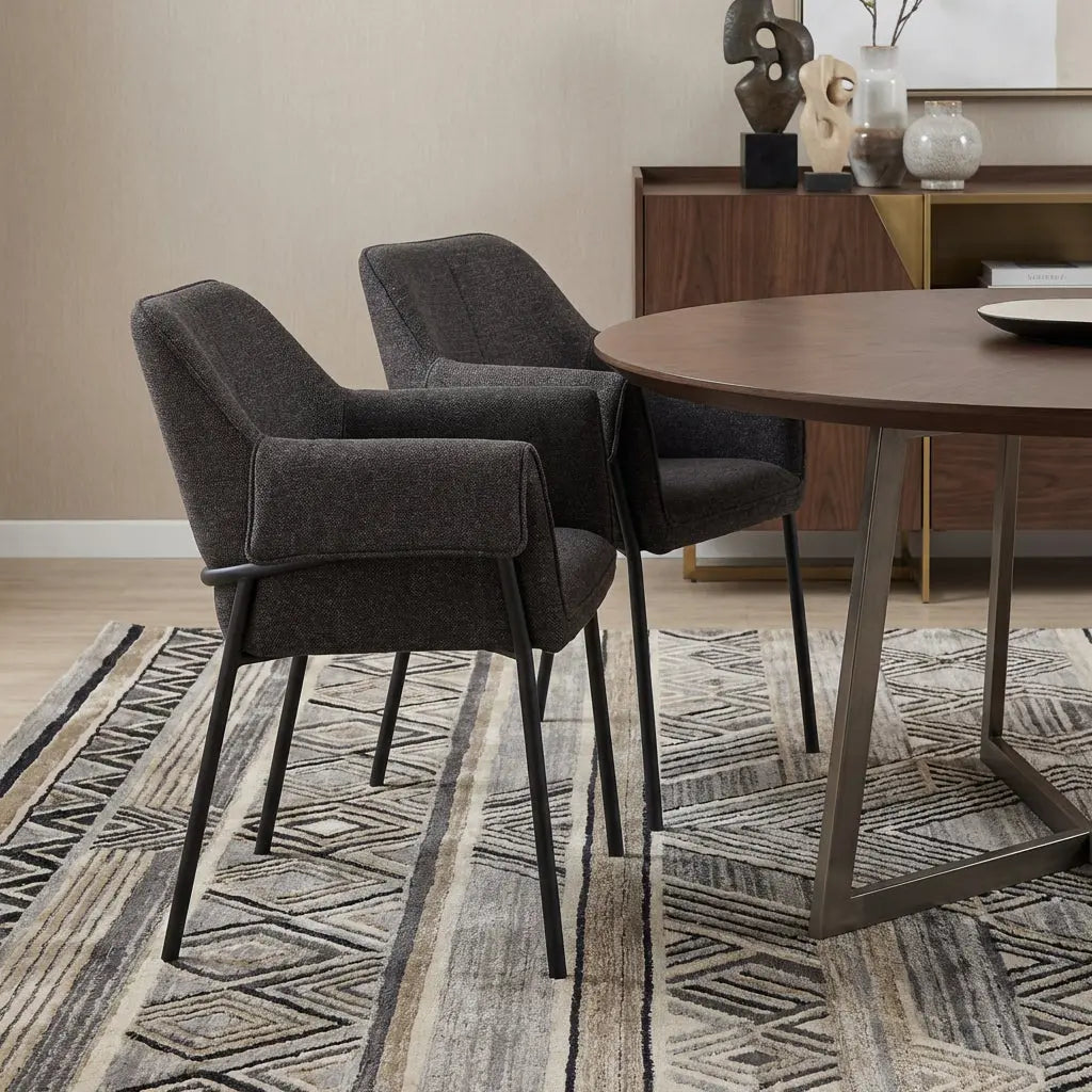 Set of Two Gray and Black Fabric Dining Arm Chairs Homeroots Kitchen & Dining