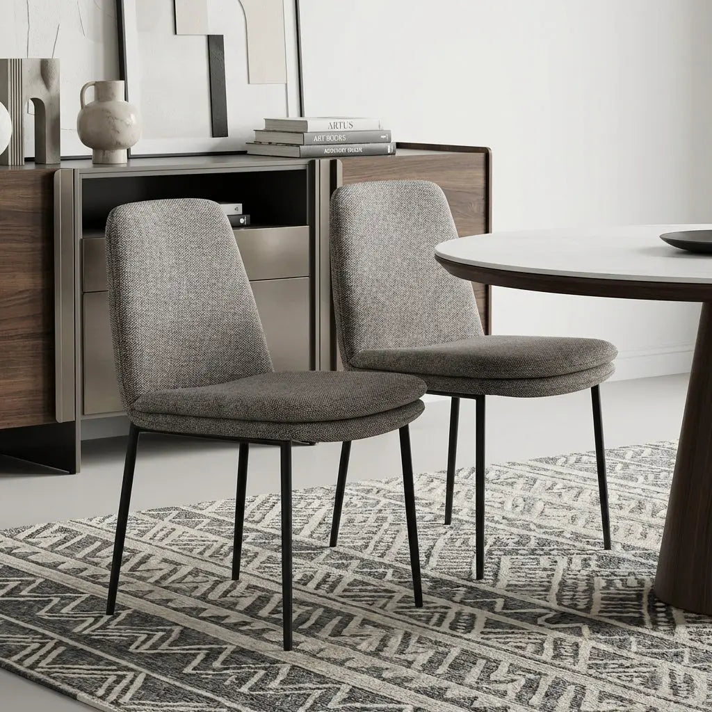 Set of Two Gray and Black Fabric Dining Side Chairs Homeroots Kitchen & Dining