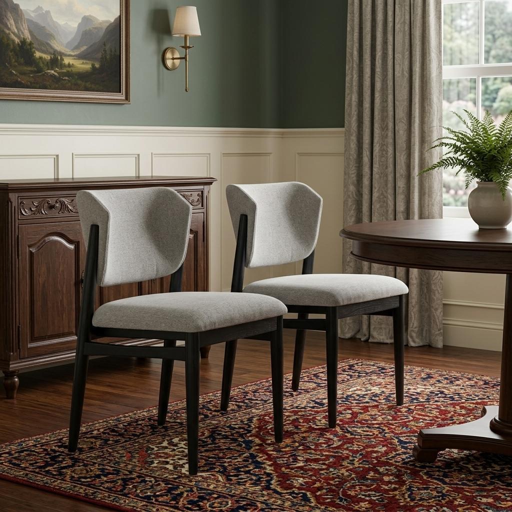 Set of Two Gray and Black Fabric Dining Side Chairs Homeroots Kitchen & Dining
