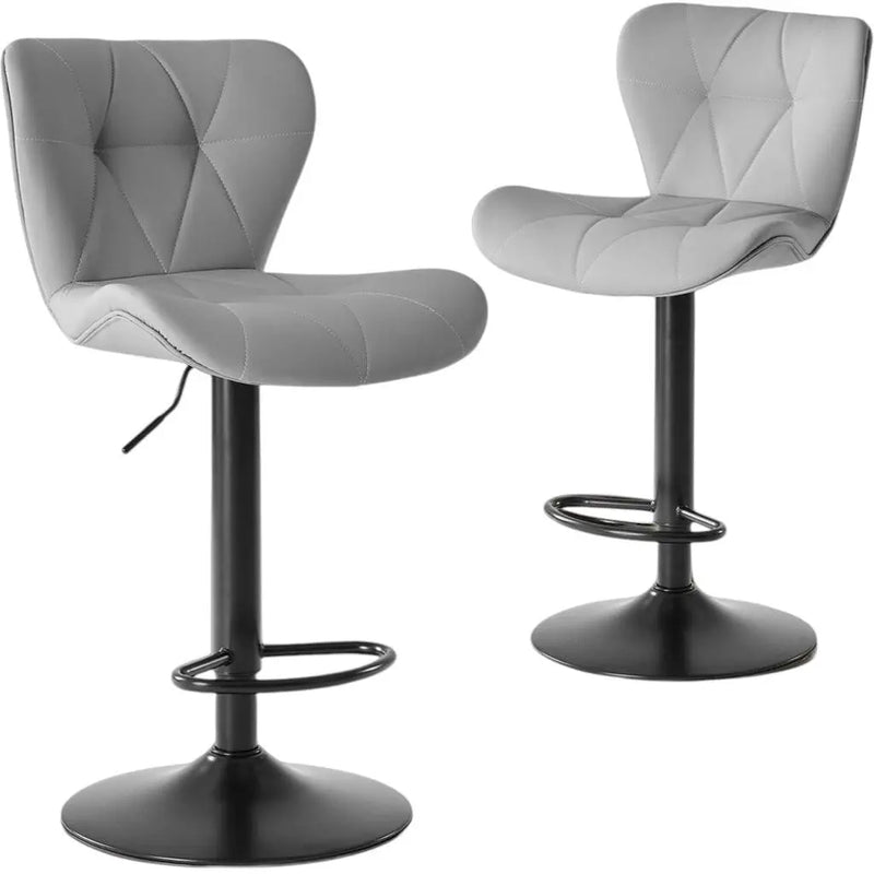 Set of Two Gray and Black Faux Leather and Aluminum Adjustable Height Swivel Bar Chairs Homeroots Living Room