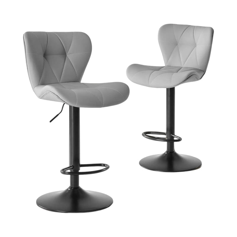 Set of Two Gray and Black Faux Leather and Aluminum Adjustable Height Swivel Bar Chairs Homeroots Living Room