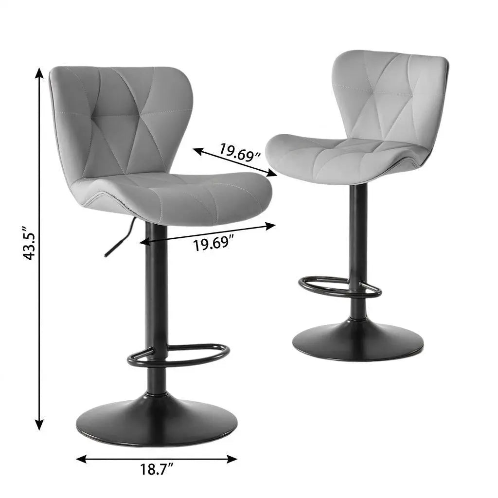 Set of Two Gray and Black Faux Leather and Aluminum Adjustable Height Swivel Bar Chairs Homeroots Living Room