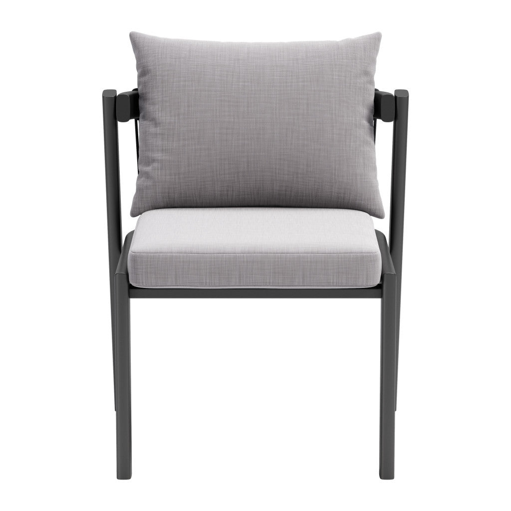 Set of Two Gray and Black Slipcovered Upholstered And Aluminum Partially Open Back Dining Side Chairs - GreatEagleInc