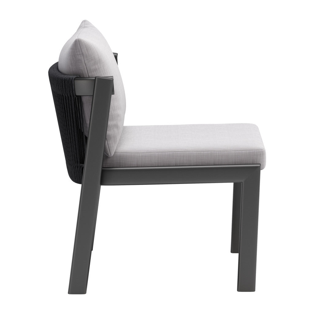 Set of Two Gray and Black Slipcovered Upholstered And Aluminum Partially Open Back Dining Side Chairs - GreatEagleInc