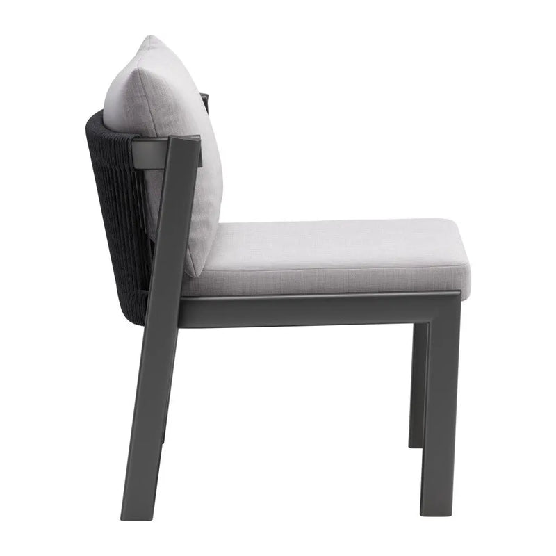 Set of Two Gray and Black Slipcovered Upholstered And Aluminum Partially Open Back Dining Side Chairs - GreatEagleInc