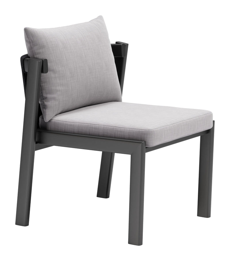 Set of Two Gray and Black Slipcovered Upholstered And Aluminum Partially Open Back Dining Side Chairs - GreatEagleInc