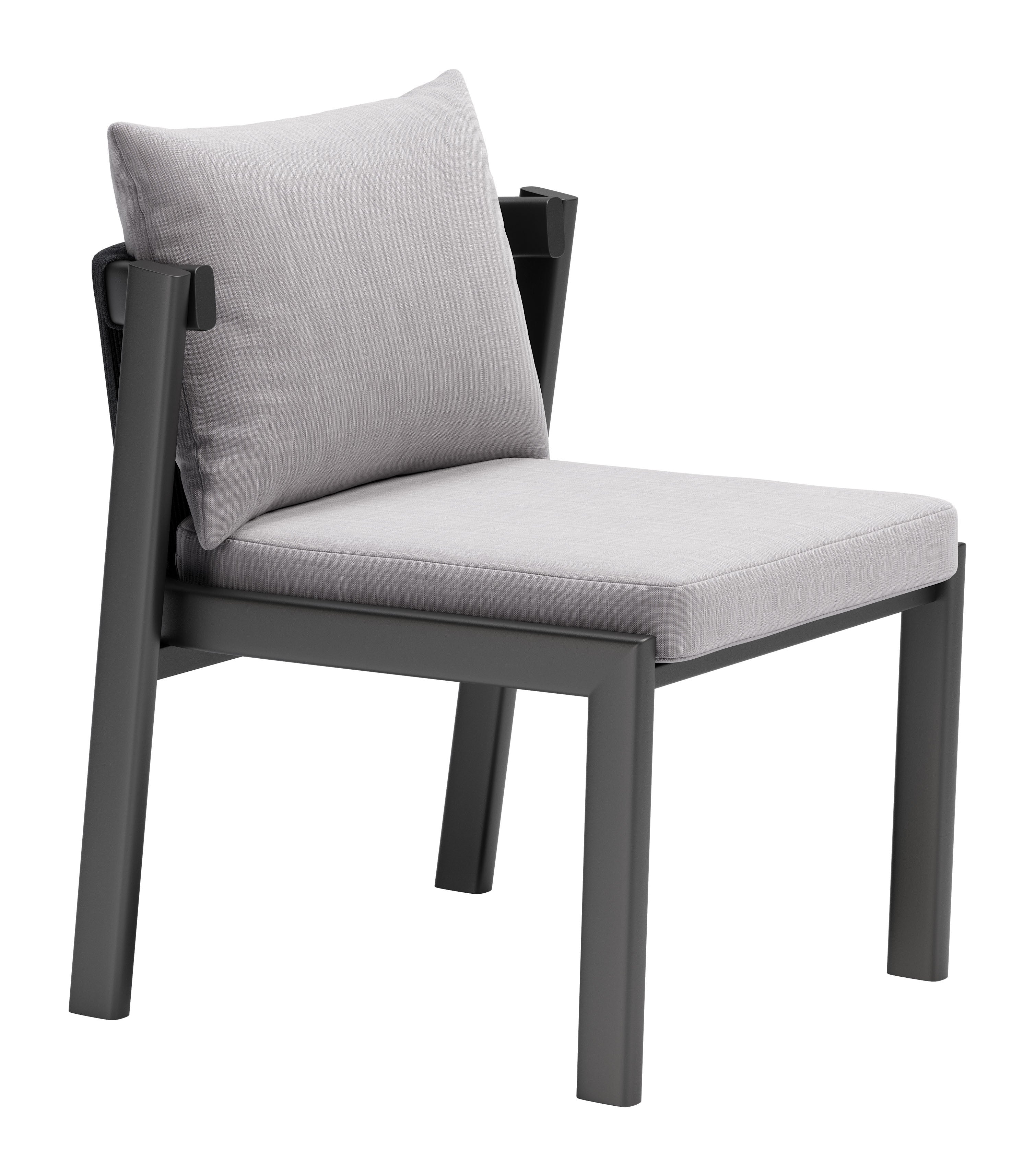Set of Two Gray and Black Slipcovered Upholstered And Aluminum Partially Open Back Dining Side Chairs - GreatEagleInc