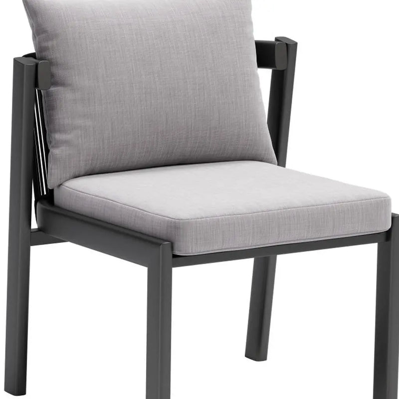 Set of Two Gray and Black Slipcovered Upholstered And Aluminum Partially Open Back Dining Side Chairs - GreatEagleInc