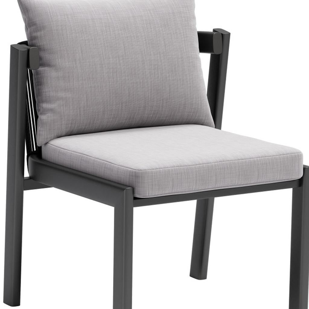 Set of Two Gray and Black Slipcovered Upholstered And Aluminum Partially Open Back Dining Side Chairs - GreatEagleInc