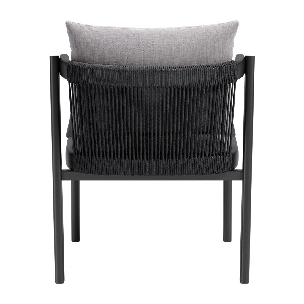 Set of Two Gray and Black Slipcovered Upholstered And Aluminum Partially Open Back Dining Side Chairs - GreatEagleInc