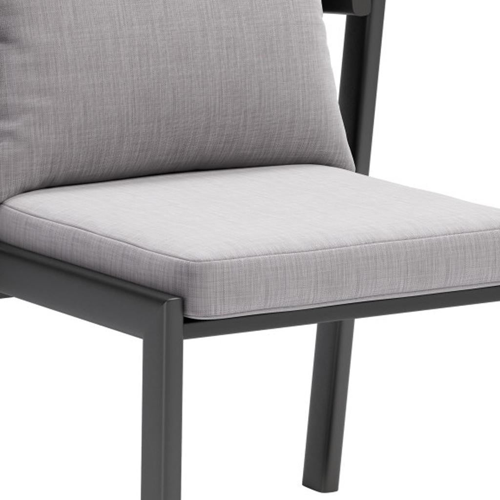 Set of Two Gray and Black Slipcovered Upholstered And Aluminum Partially Open Back Dining Side Chairs - GreatEagleInc