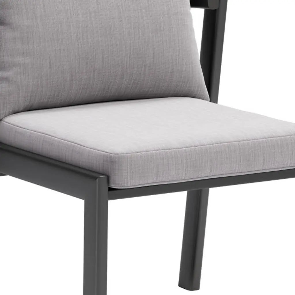 Set of Two Gray and Black Slipcovered Upholstered And Aluminum Partially Open Back Dining Side Chairs - GreatEagleInc