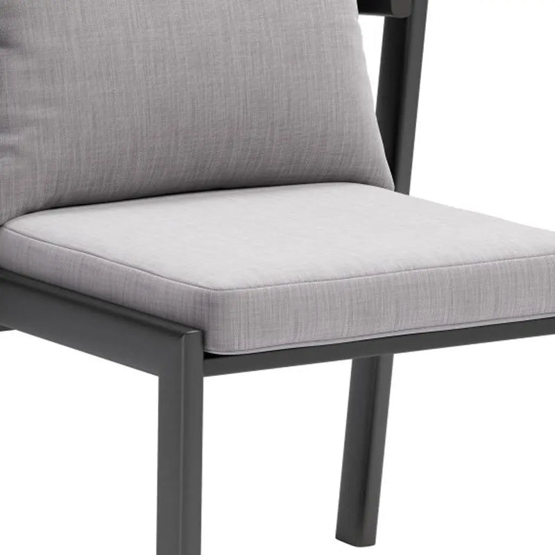 Set of Two Gray and Black Slipcovered Upholstered And Aluminum Partially Open Back Dining Side Chairs - GreatEagleInc
