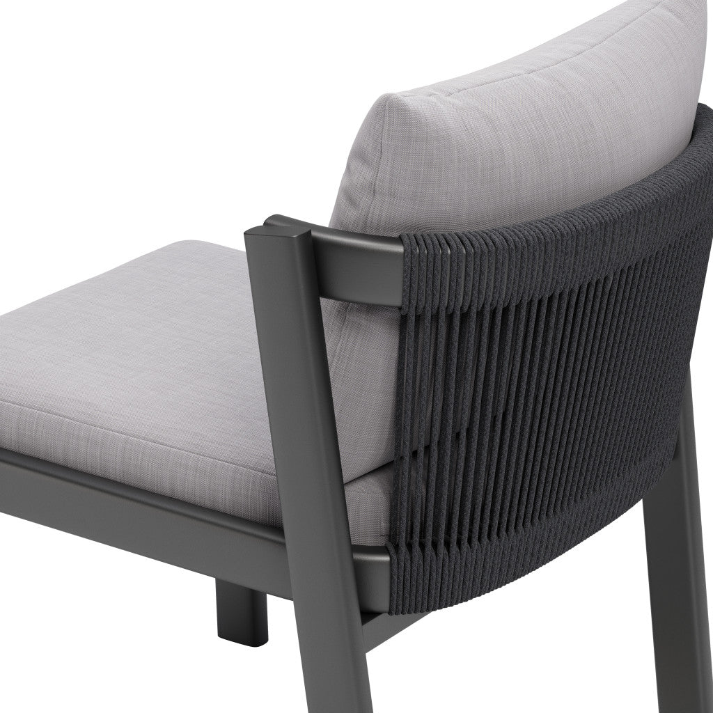 Set of Two Gray and Black Slipcovered Upholstered And Aluminum Partially Open Back Dining Side Chairs - GreatEagleInc